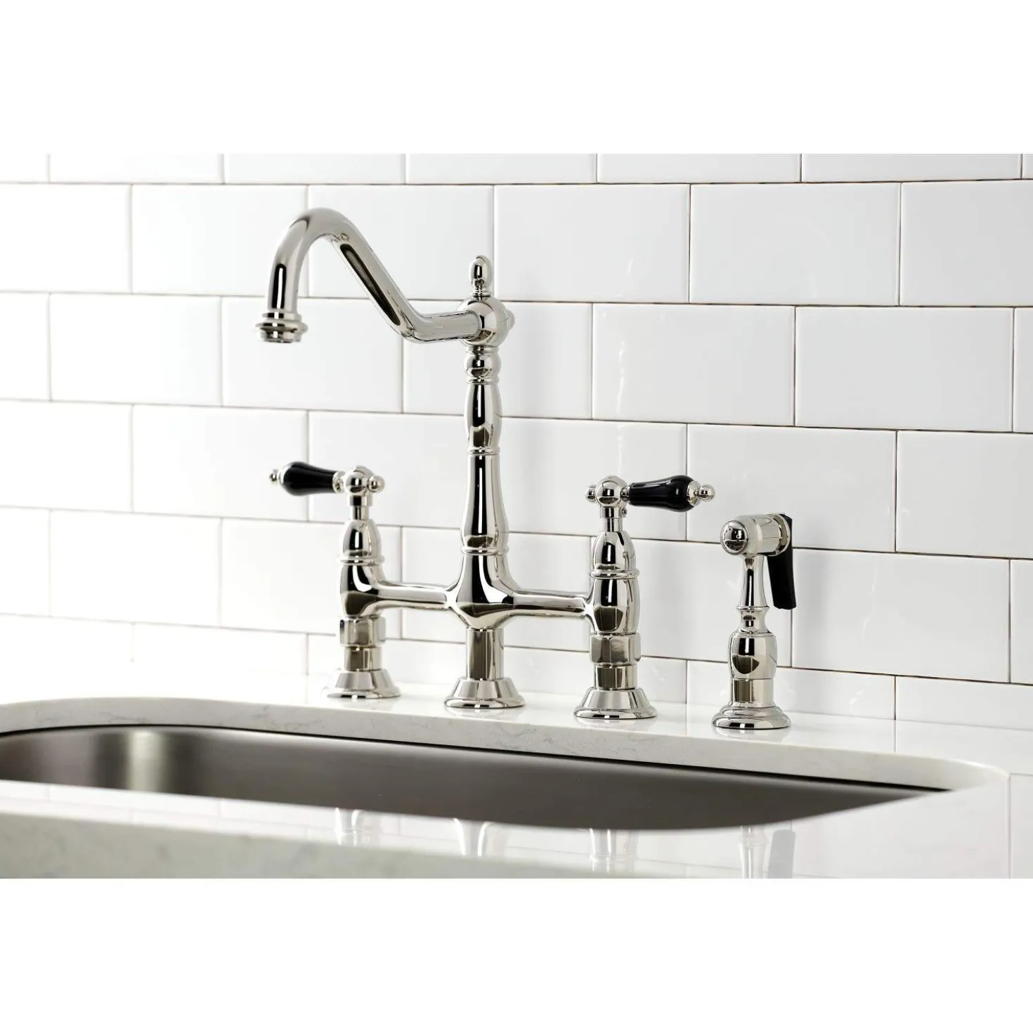 Kingston Brass KS127XPKLBS-P Duchess Bridge Kitchen Faucet with Brass Sprayer