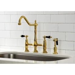 Kingston Brass KS127XPKLBS-P Duchess Bridge Kitchen Faucet with Brass Sprayer