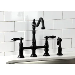 Kingston Brass KS127XPKLBS-P Duchess Bridge Kitchen Faucet with Brass Sprayer