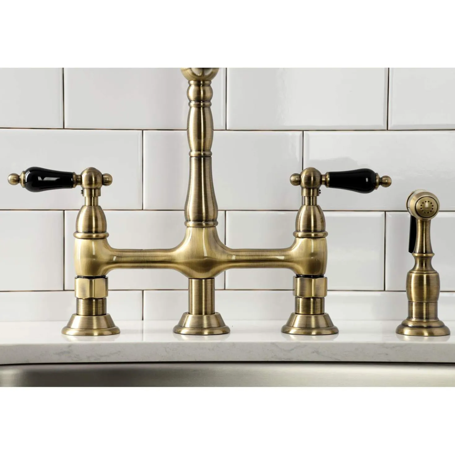 Kingston Brass KS127XPKLBS-P Duchess Bridge Kitchen Faucet with Brass Sprayer