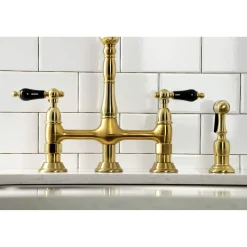 Kingston Brass KS127XPKLBS-P Duchess Bridge Kitchen Faucet with Brass Sprayer