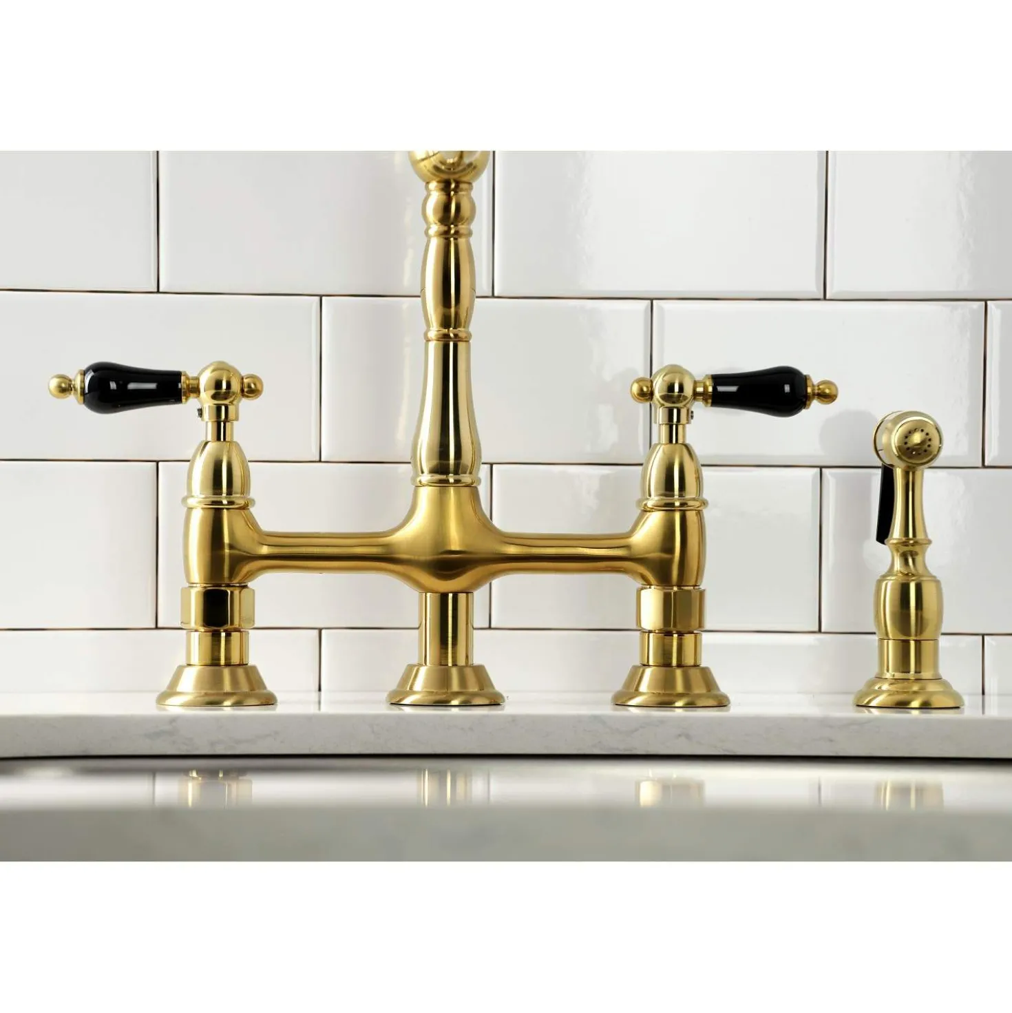 Kingston Brass KS127XPKLBS-P Duchess Bridge Kitchen Faucet with Brass Sprayer