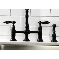 Kingston Brass KS127XPKLBS-P Duchess Bridge Kitchen Faucet with Brass Sprayer
