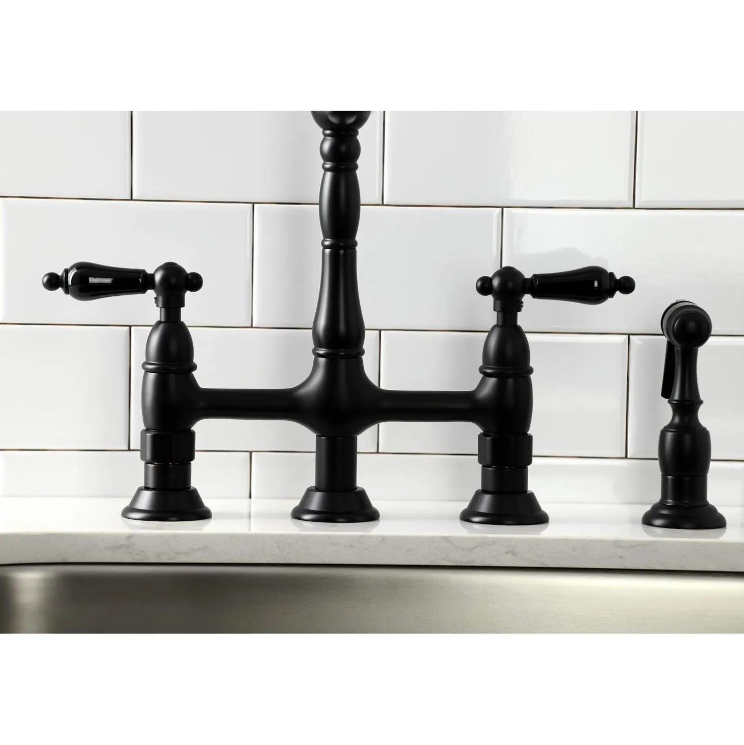Kingston Brass KS127XPKLBS-P Duchess Bridge Kitchen Faucet with Brass Sprayer