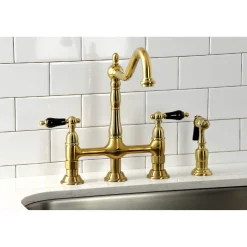 Kingston Brass KS127XPKLBS-P Duchess Bridge Kitchen Faucet with Brass Sprayer