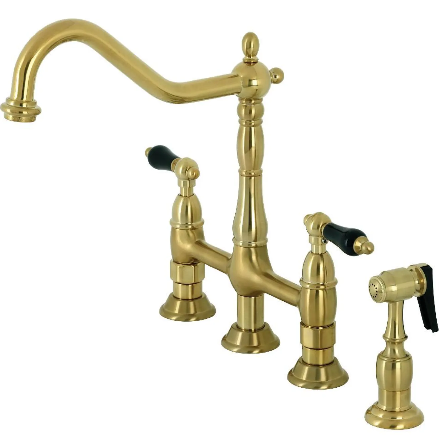 Kingston Brass KS127XPKLBS-P Duchess Bridge Kitchen Faucet with Brass Sprayer