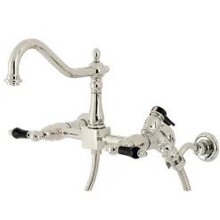 Kingston Brass KS124XPKLBS-P Duchess Two-Handle Wall Mount Bridge Kitchen Faucet with Brass Sprayer