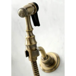 Kingston Brass KS124XPKLBS-P Duchess Two-Handle Wall Mount Bridge Kitchen Faucet with Brass Sprayer