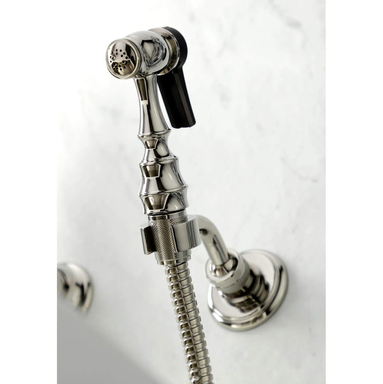 Kingston Brass KS124XPKLBS-P Duchess Two-Handle Wall Mount Bridge Kitchen Faucet with Brass Sprayer