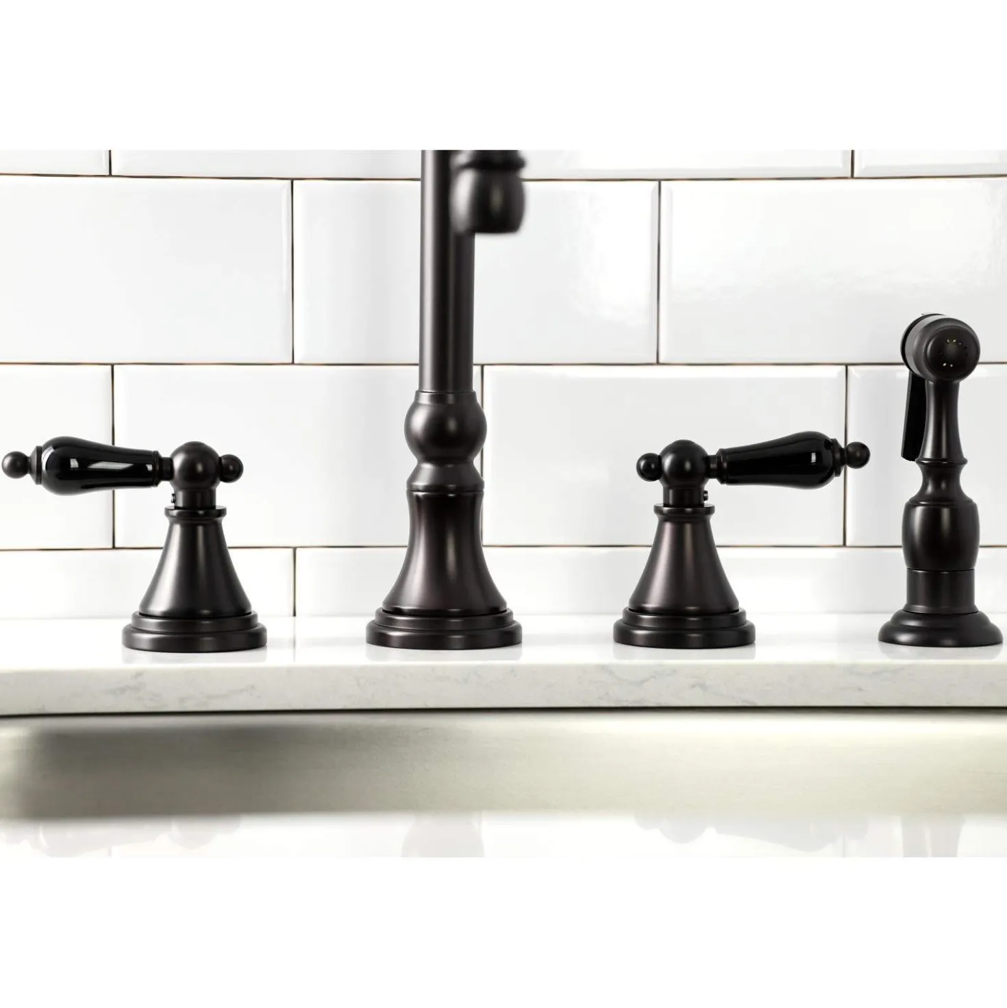 Kingston Brass KS279XPKLBS-P Duchess Widespread Kitchen Faucet with Brass Sprayer