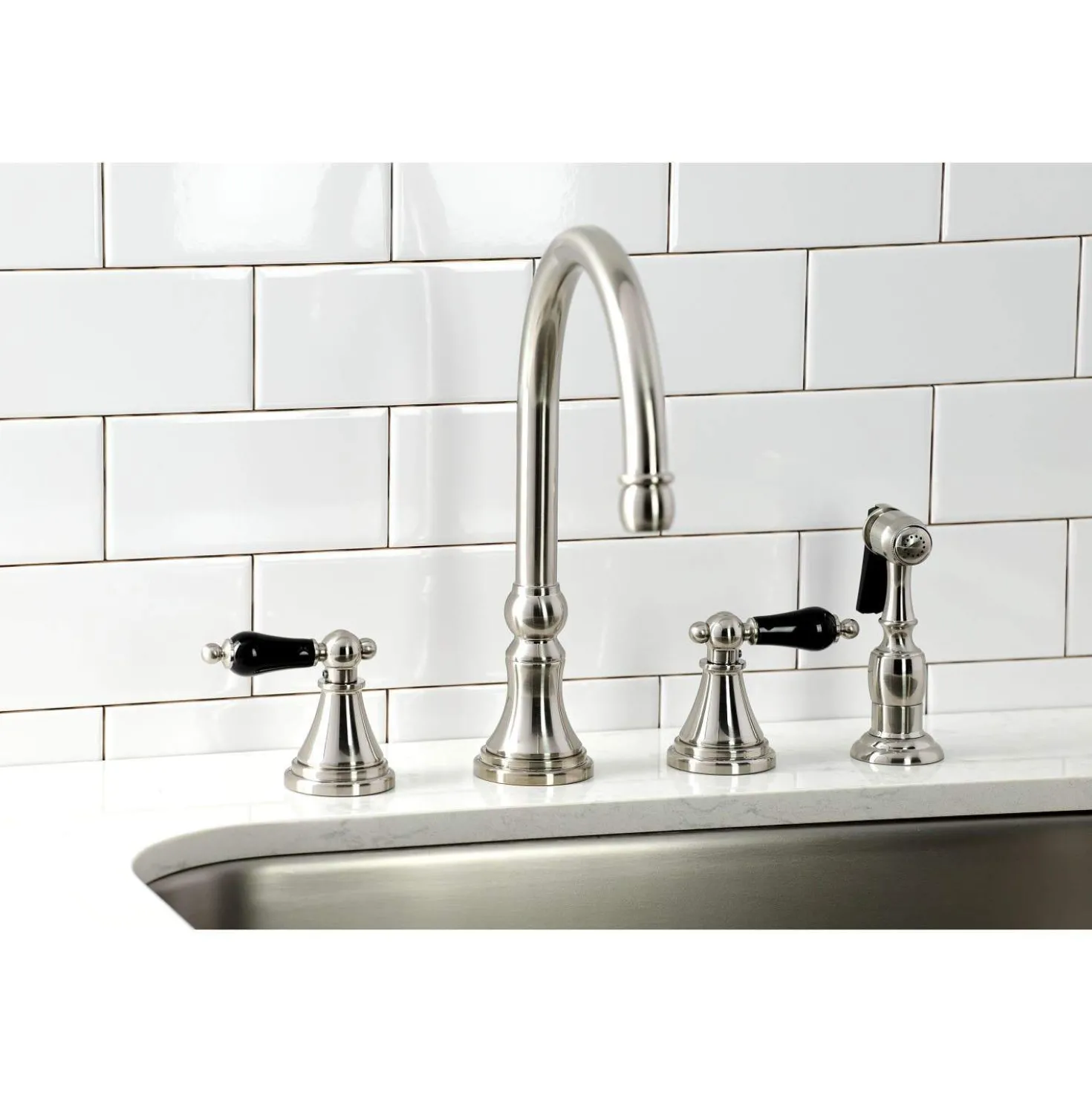 Kingston Brass KS279XPKLBS-P Duchess Widespread Kitchen Faucet with Brass Sprayer