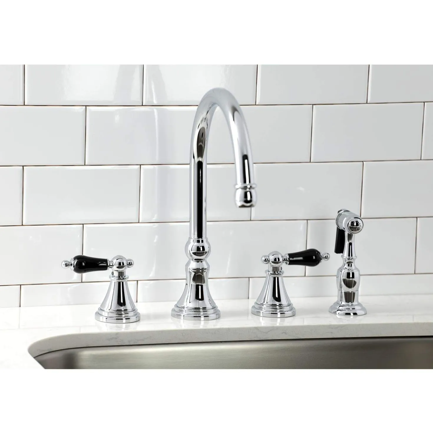 Kingston Brass KS279XPKLBS-P Duchess Widespread Kitchen Faucet with Brass Sprayer