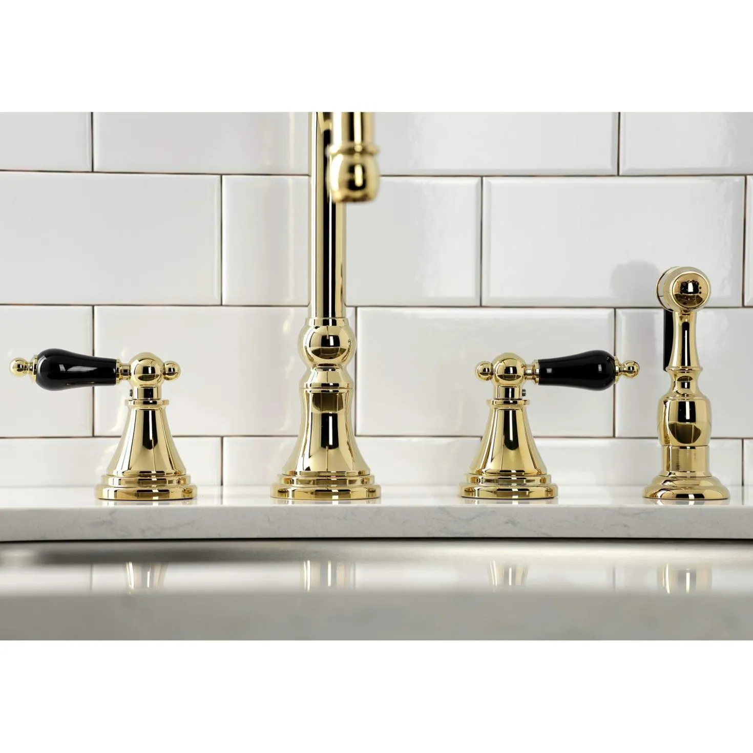 Kingston Brass KS279XPKLBS-P Duchess Widespread Kitchen Faucet with Brass Sprayer