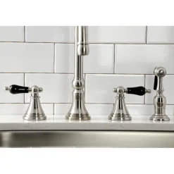 Kingston Brass KS279XPKLBS-P Duchess Widespread Kitchen Faucet with Brass Sprayer