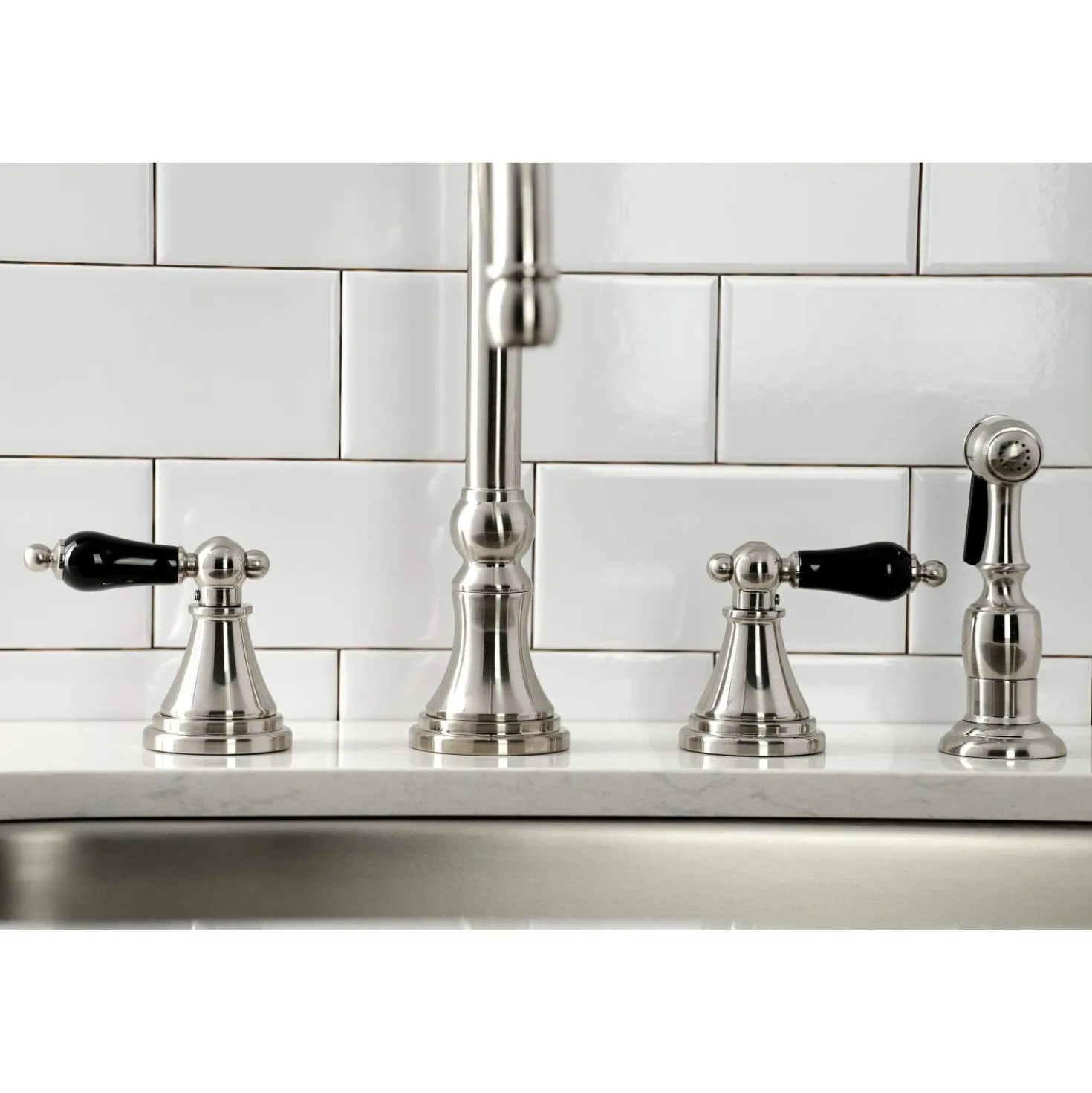 Kingston Brass KS279XPKLBS-P Duchess Widespread Kitchen Faucet with Brass Sprayer
