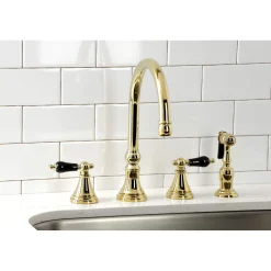 Kingston Brass KS279XPKLBS-P Duchess Widespread Kitchen Faucet with Brass Sprayer