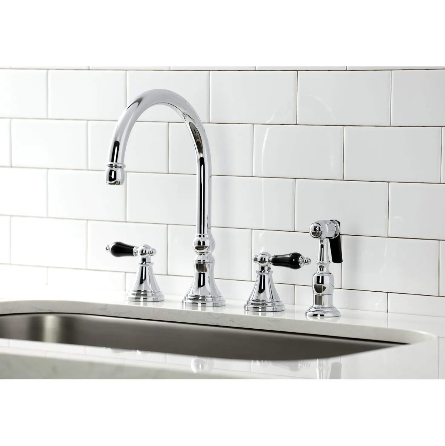 Kingston Brass KS279XPKLBS-P Duchess Widespread Kitchen Faucet with Brass Sprayer