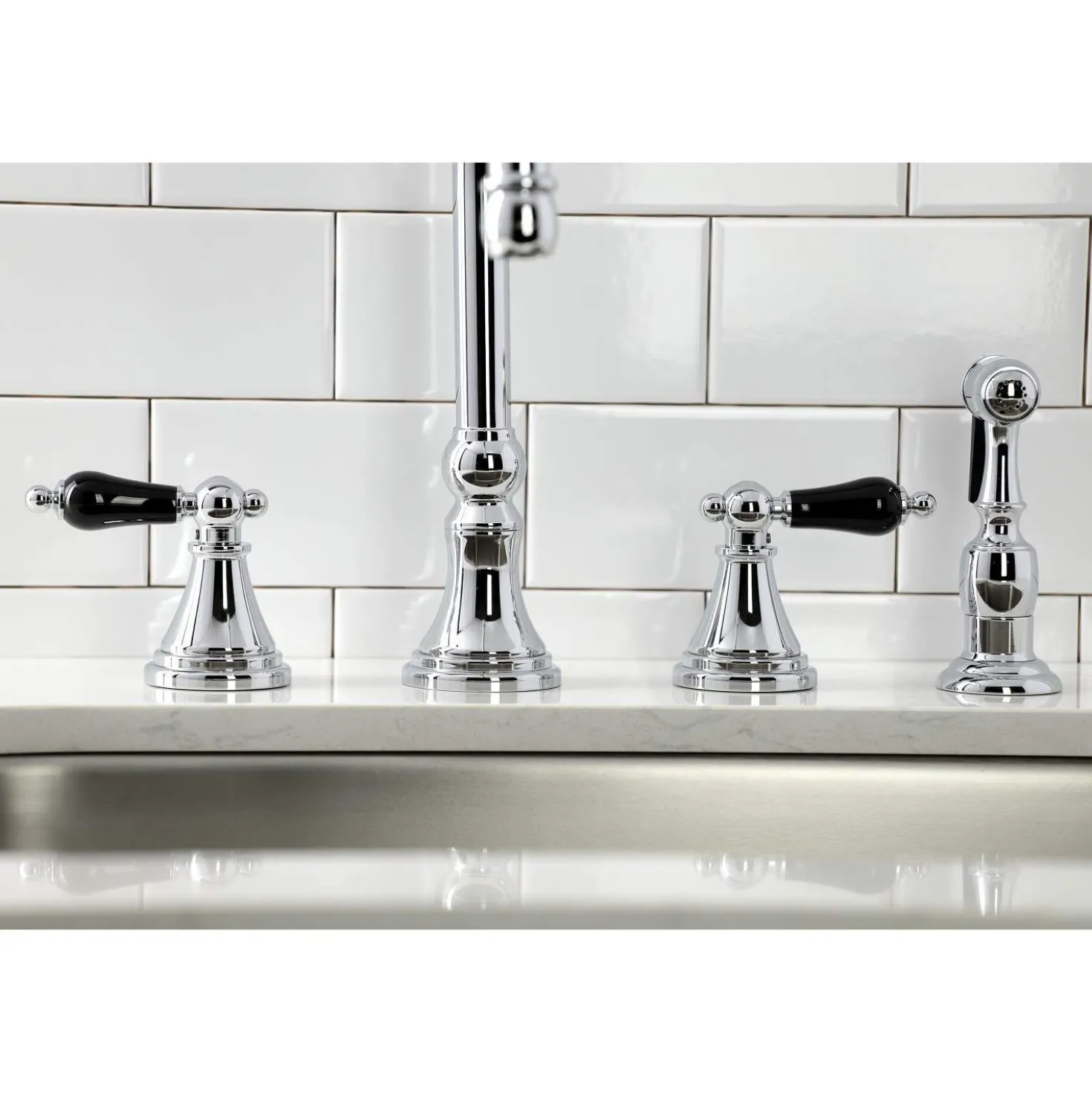 Kingston Brass KS279XPKLBS-P Duchess Widespread Kitchen Faucet with Brass Sprayer