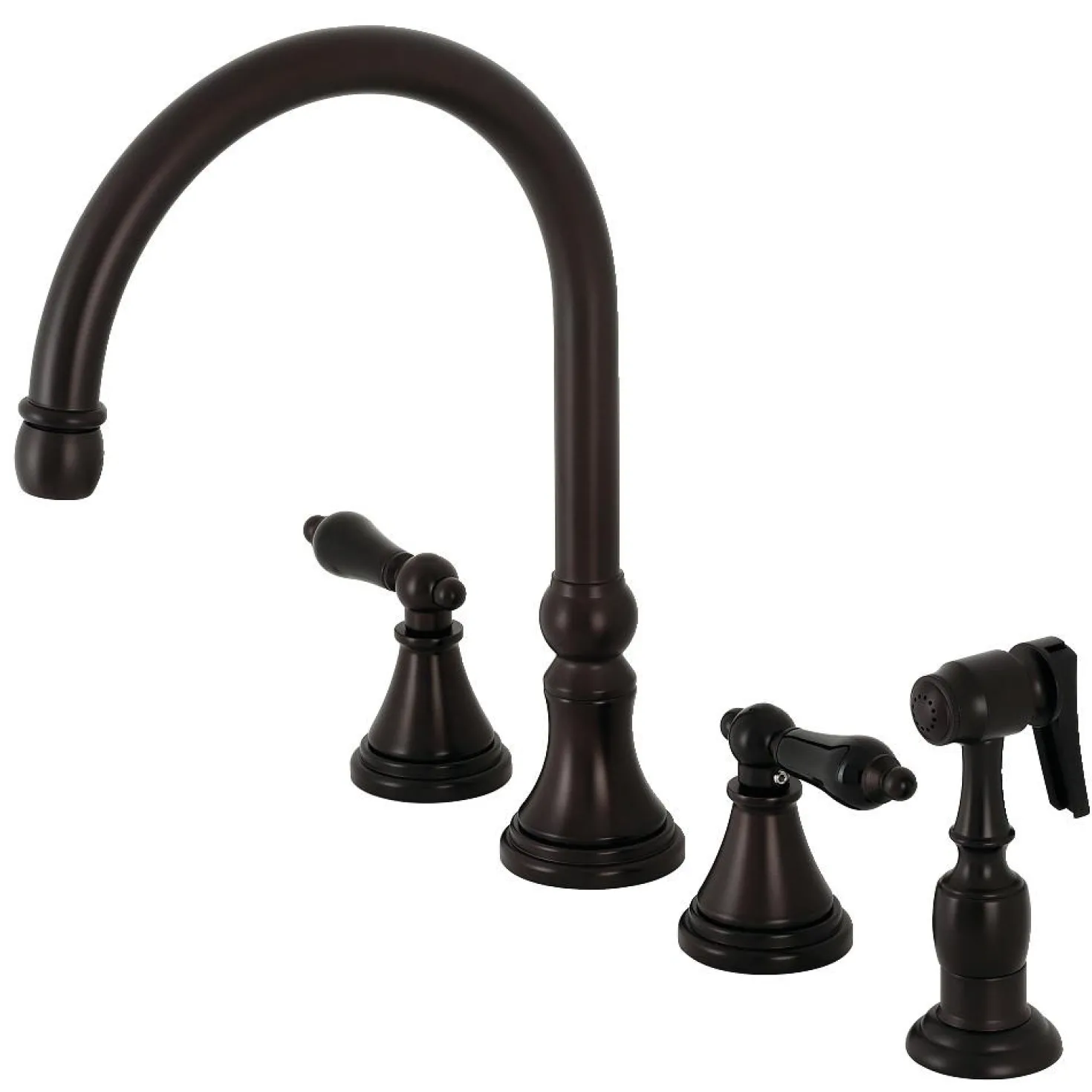 Kingston Brass KS279XPKLBS-P Duchess Widespread Kitchen Faucet with Brass Sprayer