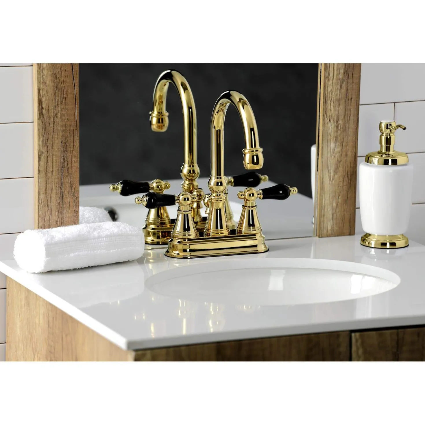 Kingston Brass KS261XPKL-P Duchess 4 in. Centerset Bathroom Faucet with Brass Pop-Up