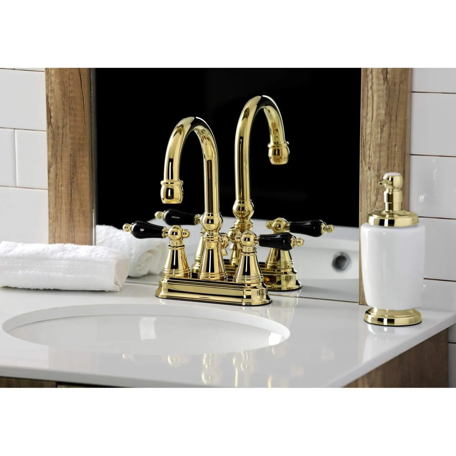 Kingston Brass KS261XPKL-P Duchess 4 in. Centerset Bathroom Faucet with Brass Pop-Up
