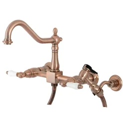 Kingston Brass KS124XPLBS-P Heritage Two-Handle Wall Mount Bridge Kitchen Faucet with Brass Sprayer