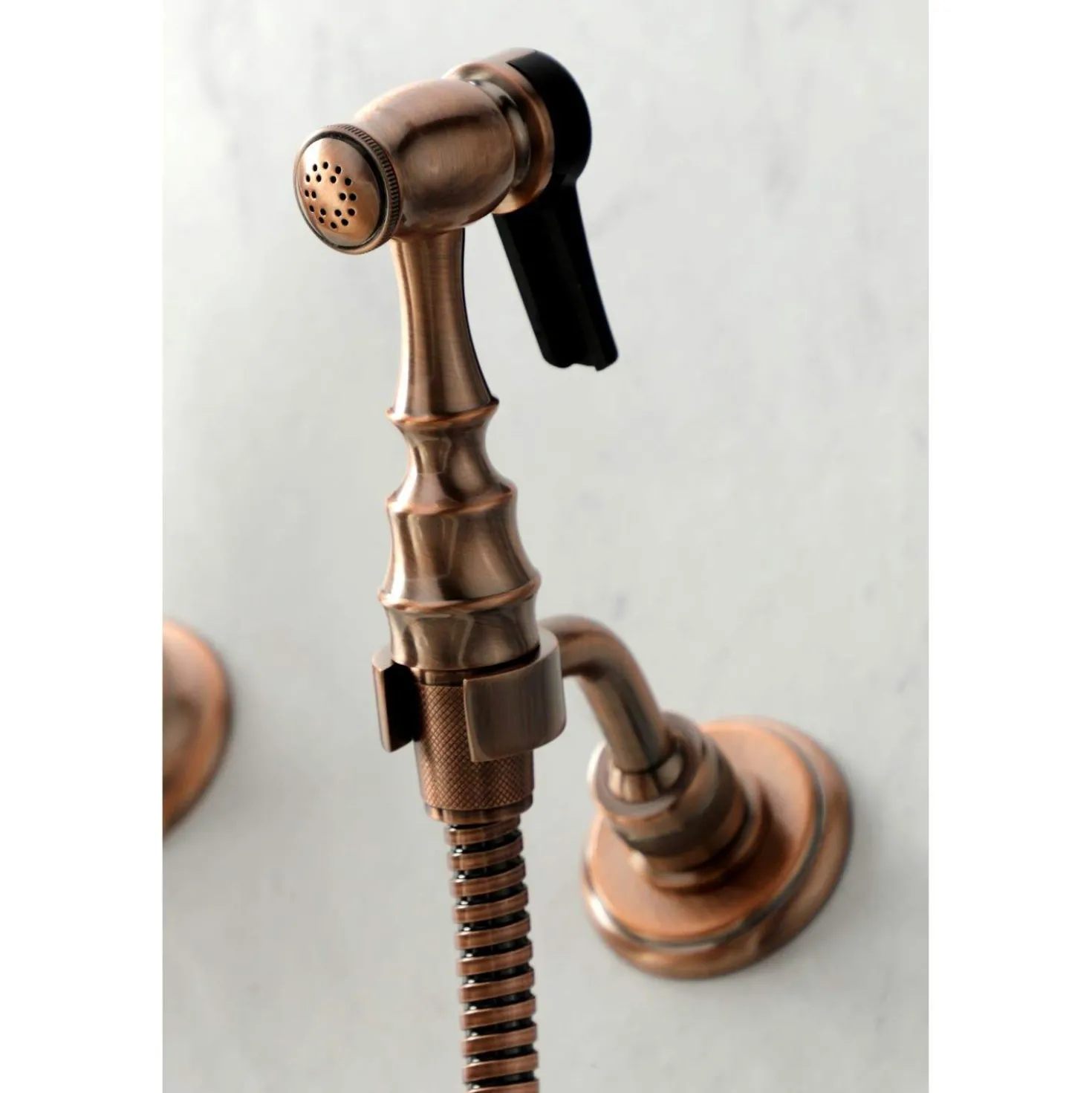 Kingston Brass KS124XPXBS-P Heritage Two-Handle Wall Mount Bridge Kitchen Faucet with Brass Sprayer
