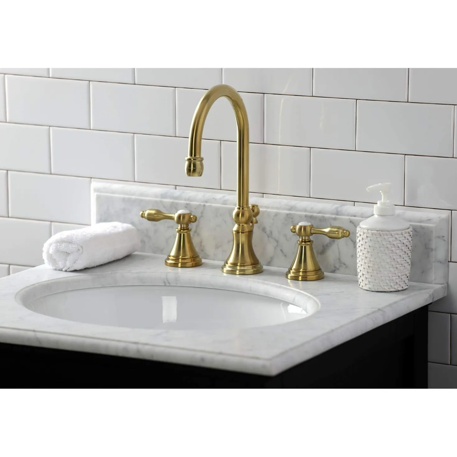 Kingston Brass KS298XTAL-P Tudor Widespread Bathroom Faucet with Brass Pop-Up