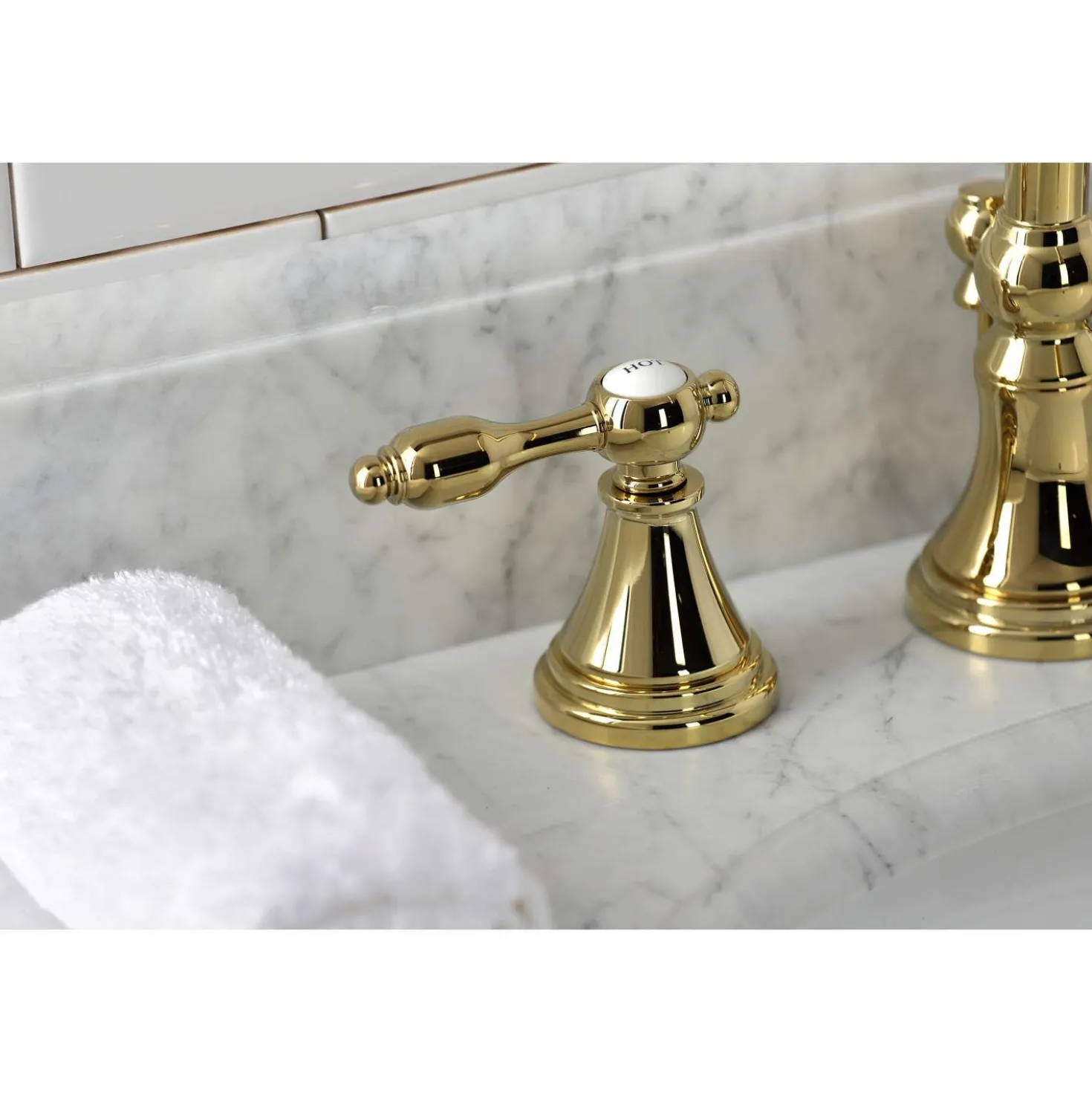 Kingston Brass KS298XTAL-P Tudor Widespread Bathroom Faucet with Brass Pop-Up