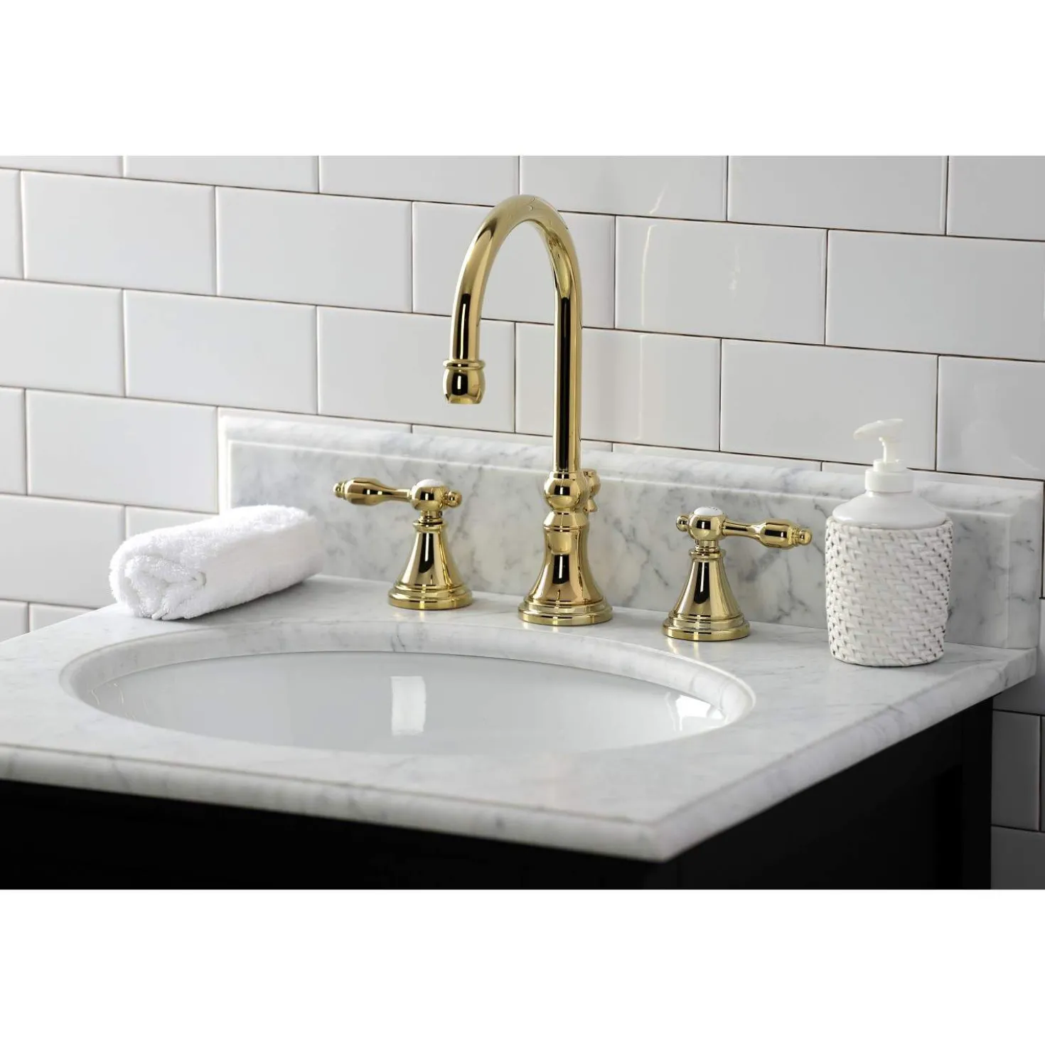 Kingston Brass KS298XTAL-P Tudor Widespread Bathroom Faucet with Brass Pop-Up