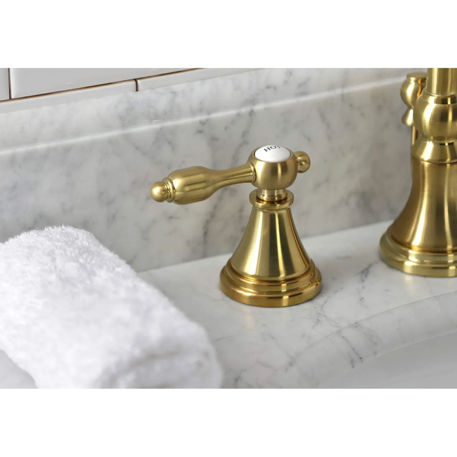 Kingston Brass KS298XTAL-P Tudor Widespread Bathroom Faucet with Brass Pop-Up