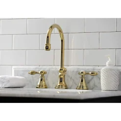 Kingston Brass KS298XTAL-P Tudor Widespread Bathroom Faucet with Brass Pop-Up