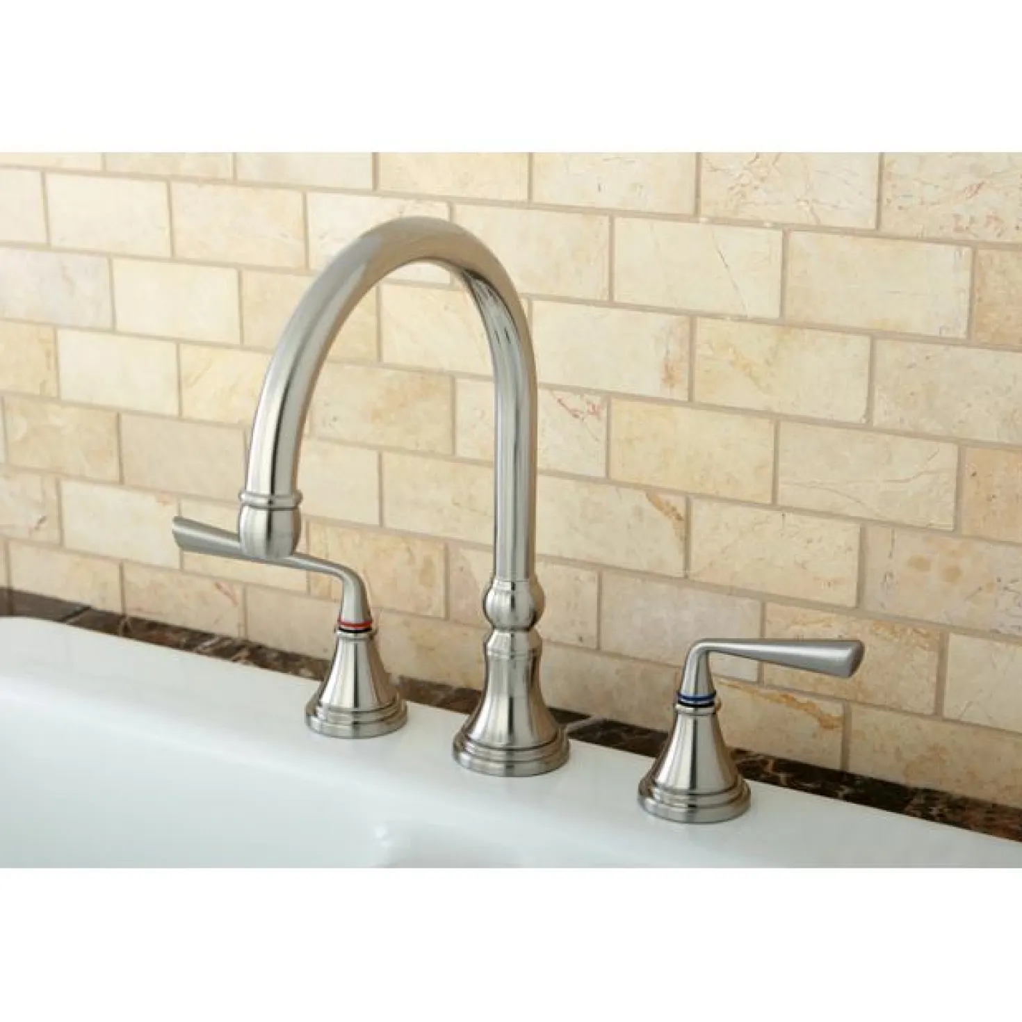 Kingston Brass KS2798ZLLS Silver Sage Double Handle Widespread Kitchen Faucet without Brass Sprayer