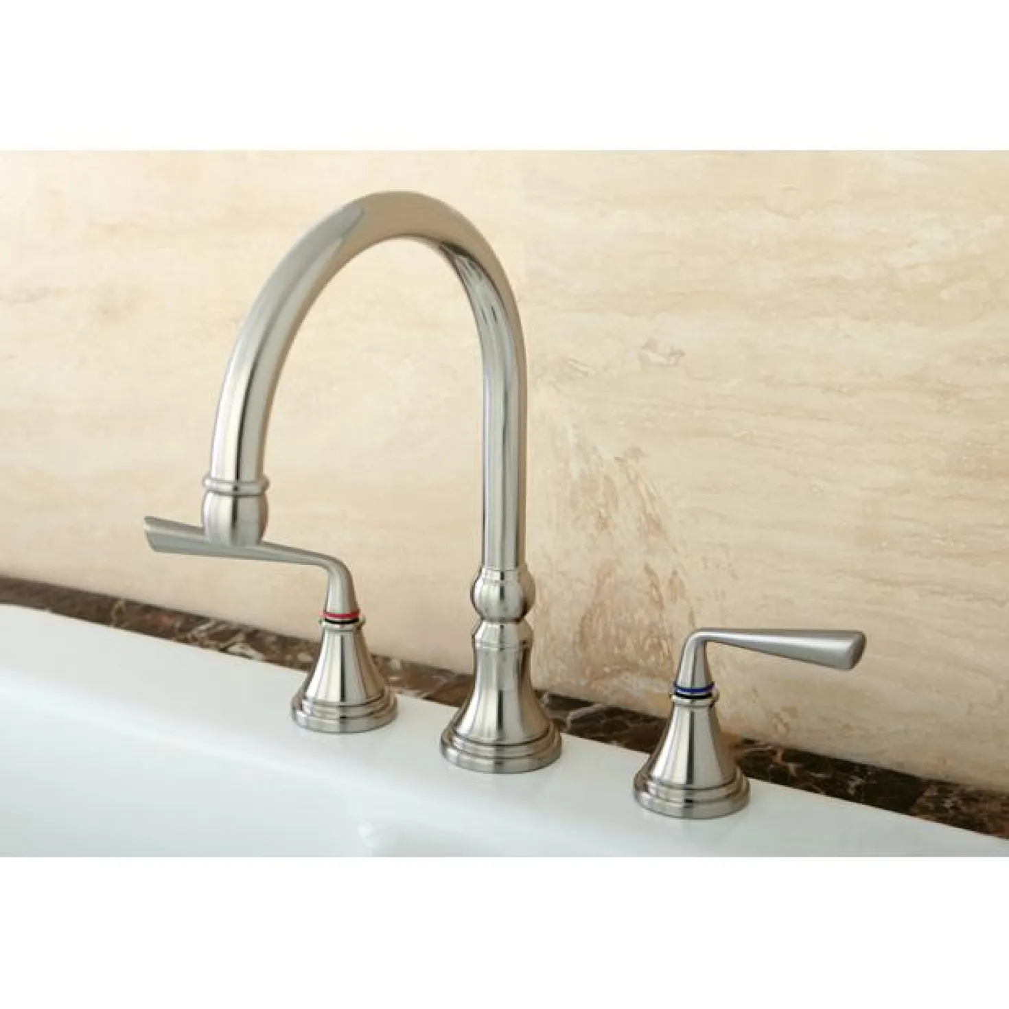 Kingston Brass KS2798ZLLS Silver Sage Double Handle Widespread Kitchen Faucet without Brass Sprayer