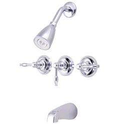 Kingston Brass Magellan Three Handle Tub and Shower Faucet in Polished Chrome