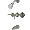 Kingston Brass Magellan Three Handle Tub and Shower Faucet in Satin Nickel