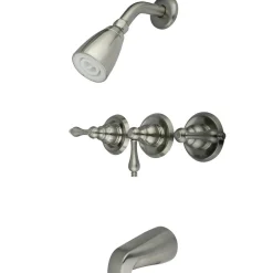 Kingston Brass Magellan Three Handle Tub and Shower Faucet in Satin Nickel