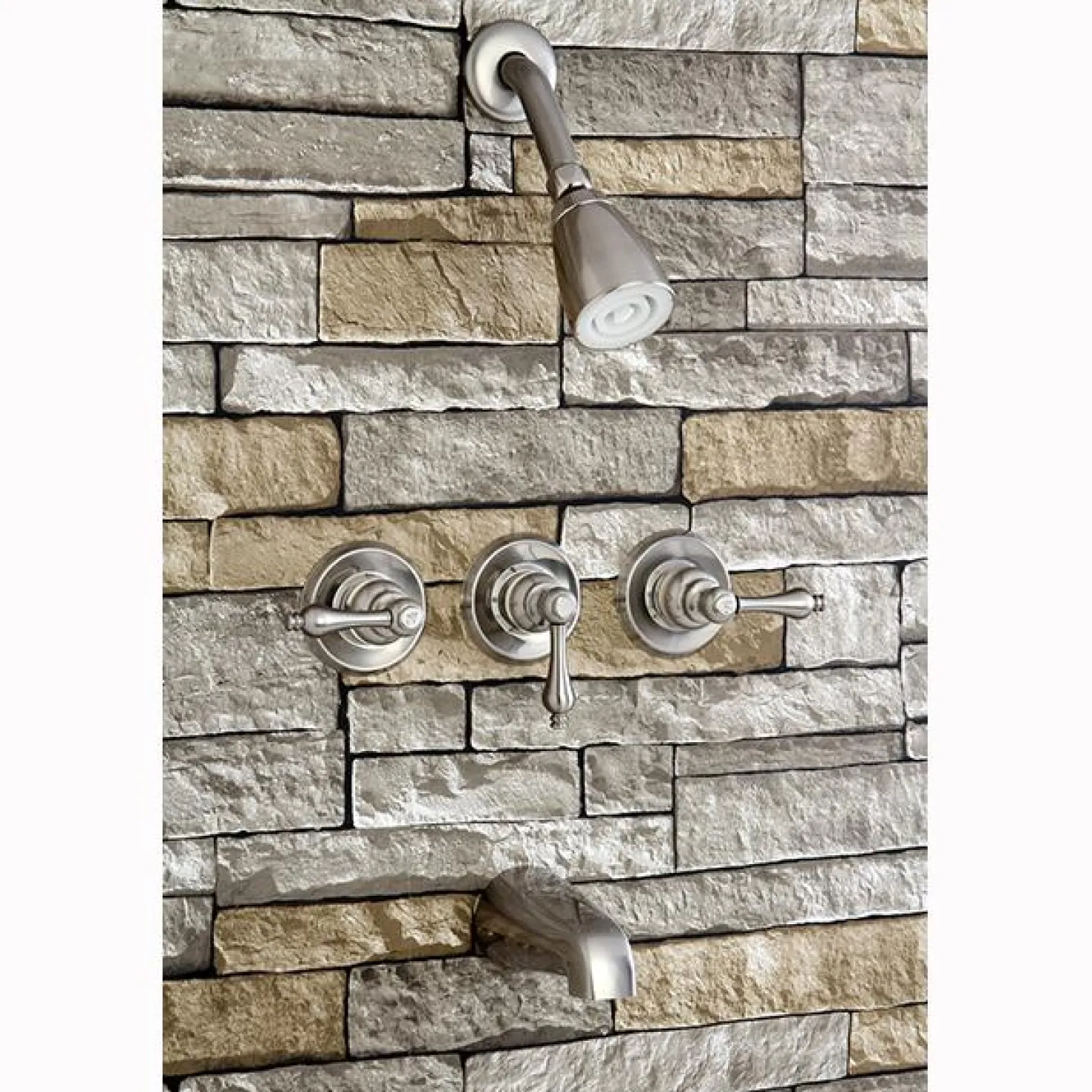 Kingston Brass Magellan Three Handle Tub and Shower Faucet in Satin Nickel