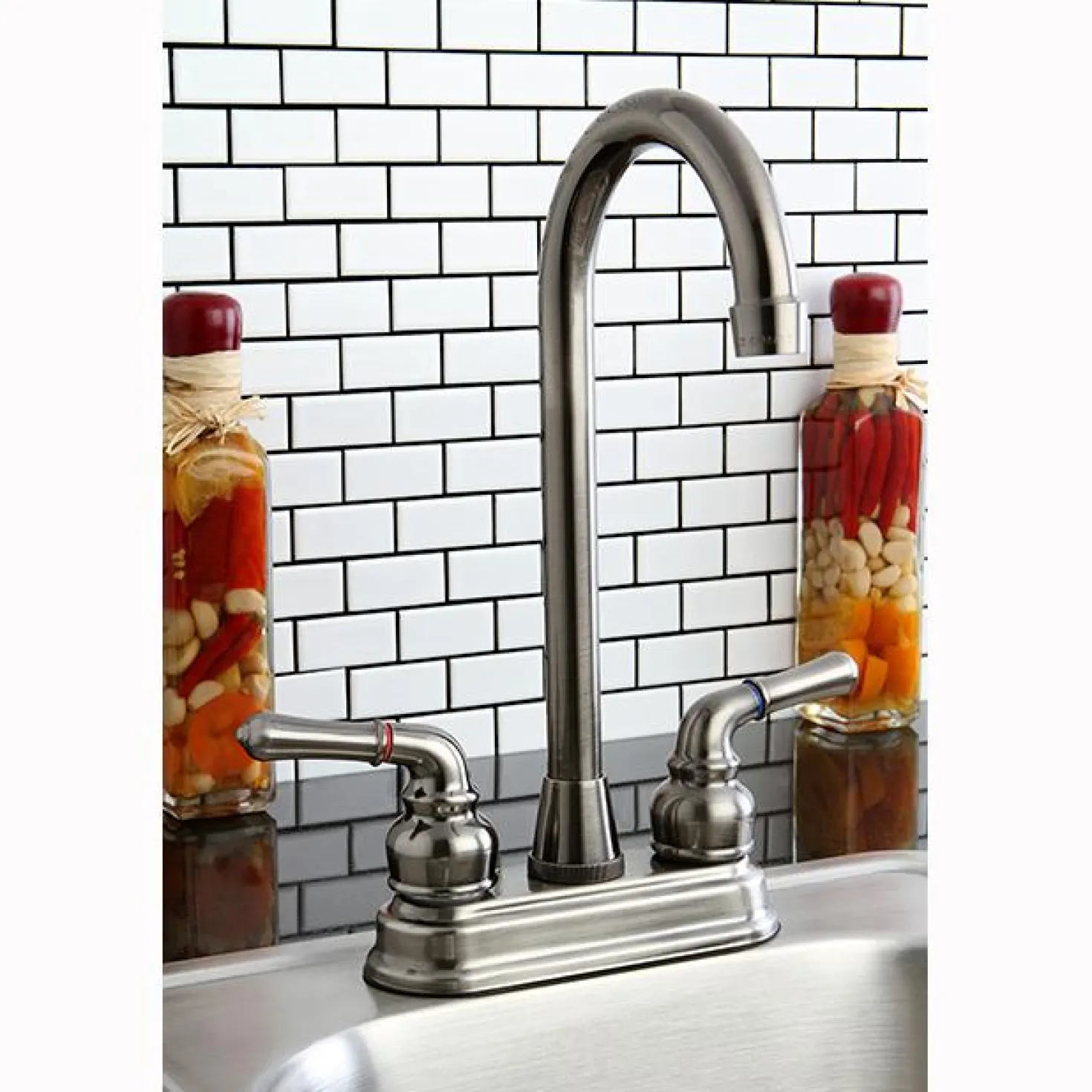 Kingston Brass Magellan Two Handle 4" Centerset High-Arch Bar Faucet
