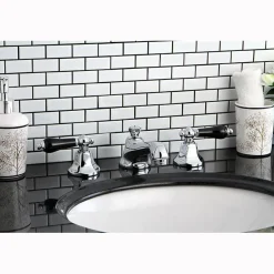 Kingston Brass Metropolitan Onyx Widespread Lavatory Faucet with Black Porcelain Lever Handle
