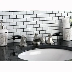 Kingston Brass Metropolitan Onyx Widespread Lavatory Faucet with Black Porcelain Lever Handle