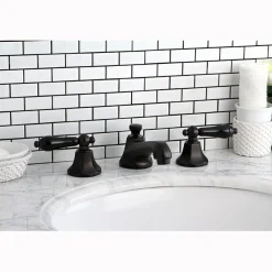 Kingston Brass Metropolitan Onyx Widespread Lavatory Faucet with Black Porcelain Lever Handle