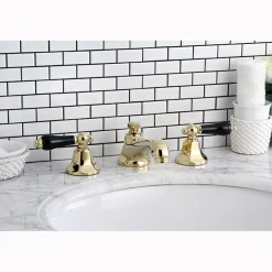 Kingston Brass Metropolitan Onyx Widespread Lavatory Faucet with Black Porcelain Lever Handle