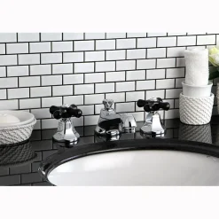 Kingston Brass Metropolitan Onyx Widespread Lavatory Faucet with Black Porcelain Cross Handle