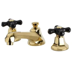 Kingston Brass Metropolitan Onyx Widespread Lavatory Faucet with Black Porcelain Cross Handle