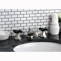 Kingston Brass Metropolitan Onyx Widespread Lavatory Faucet with Black Porcelain Cross Handle