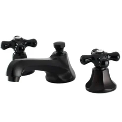 Kingston Brass Metropolitan Onyx Widespread Lavatory Faucet with Black Porcelain Cross Handle