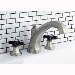 Kingston Brass Metropolitan Onyx Traditional Roman Tub Filler with Black Porcelain Cross Handle