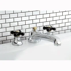 Kingston Brass Metropolitan Onyx Roman Tub Filler with Black Porcelain Cross Handle