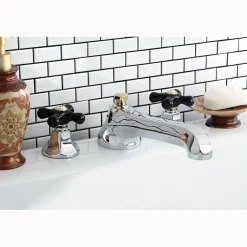 Kingston Brass Metropolitan Onyx Roman Tub Filler with Black Porcelain Cross Handle